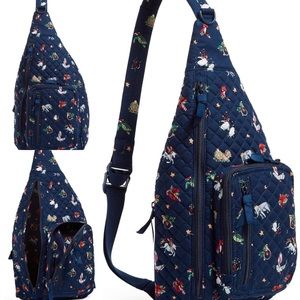 Ver Bradley Cotton Sling Backpack in Christmas Holiday Snow Globe Motif